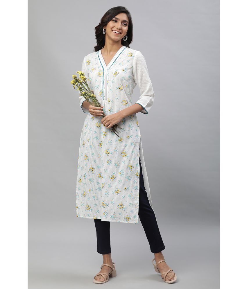     			Aurelia Cotton Blend Printed Straight Women's Kurti - White ( Pack of 1 )