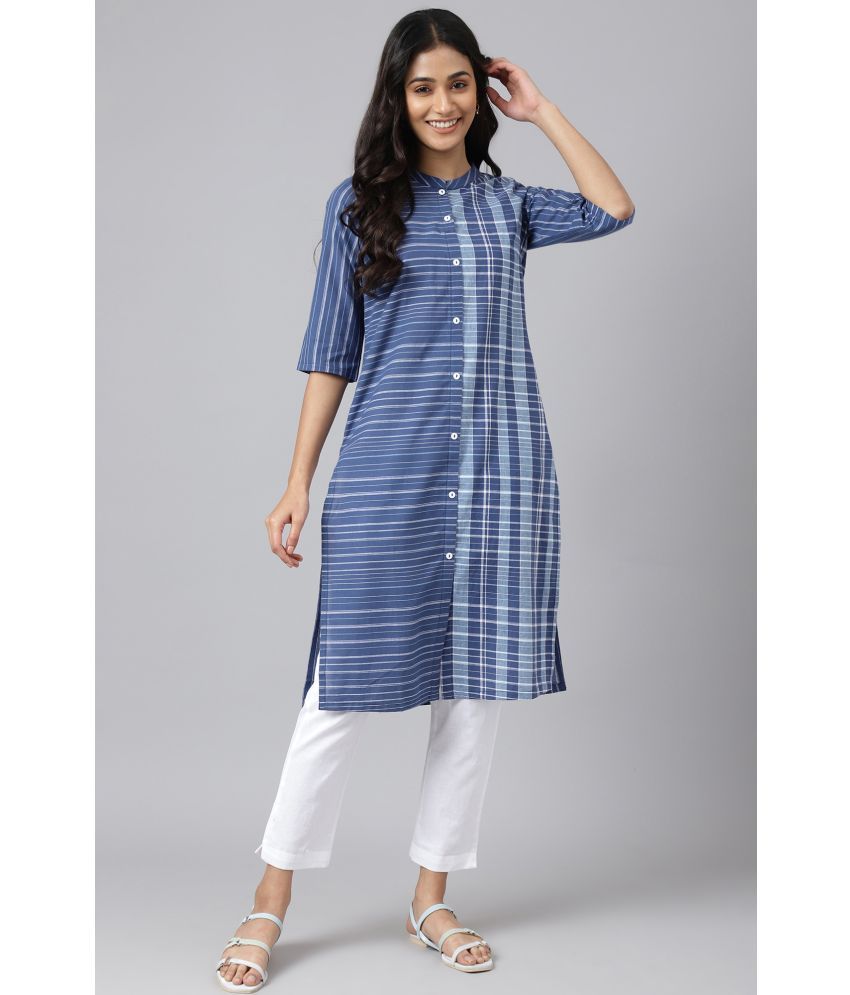     			Aurelia Cotton Dyed Straight Women's Kurti - Blue ( Pack of 1 )