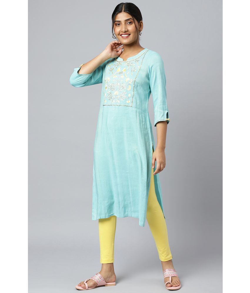     			Aurelia Viscose Dyed Straight Women's Kurti - Blue ( Pack of 1 )