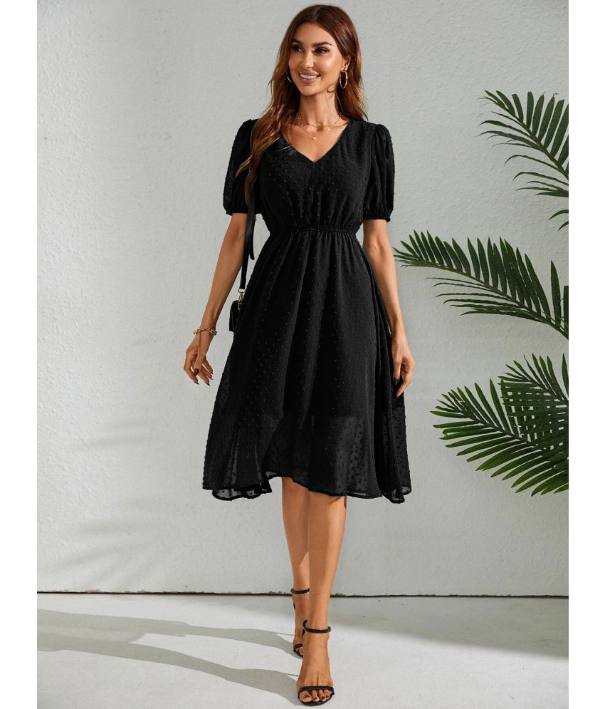     			Fery london Georgette Solid Knee Length Women's A-line Dress - Black ( Pack of 1 )