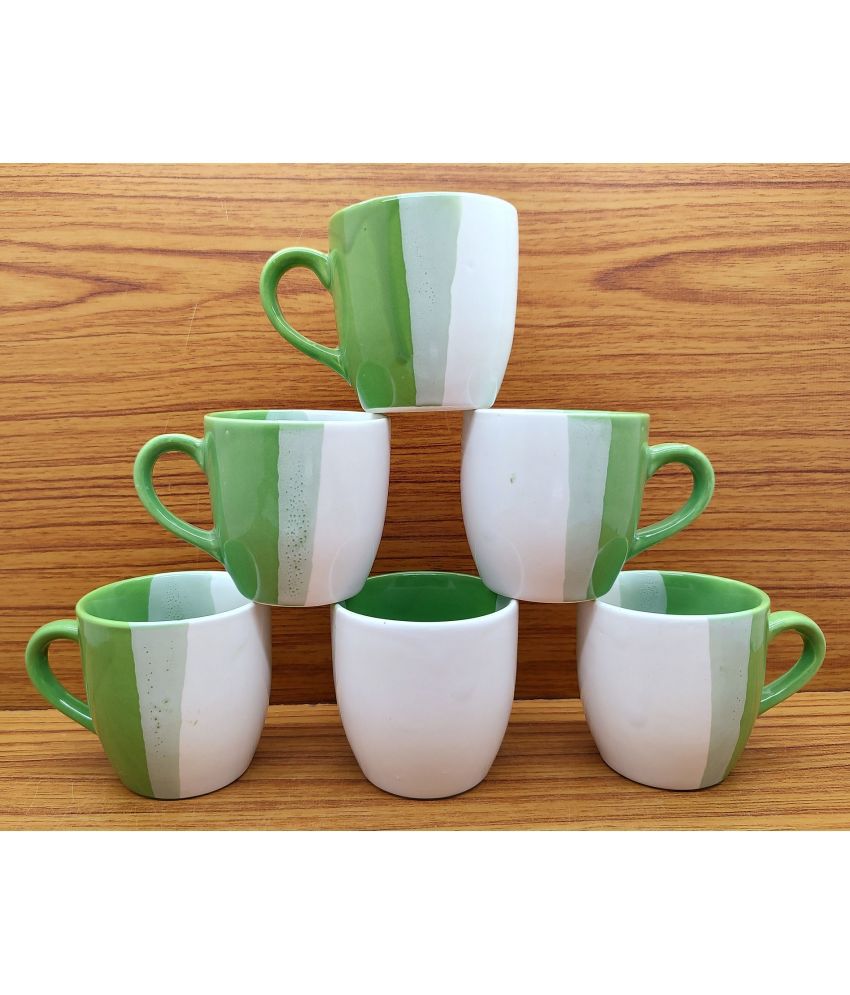     			Laghima jadon Green, Multicolor Colorblock Ceramic Tea Cup 130 ml ( Pack of 6 )
