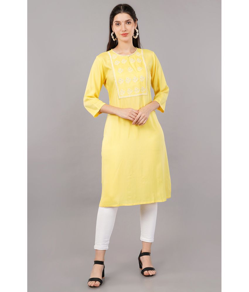     			Shruthi Viscose Embroidered Straight Women's Kurti - Yellow ( Pack of 1 )