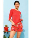 Clovia Red Cotton Women's Nightwear Nightsuit Sets ( Pack of 1 )