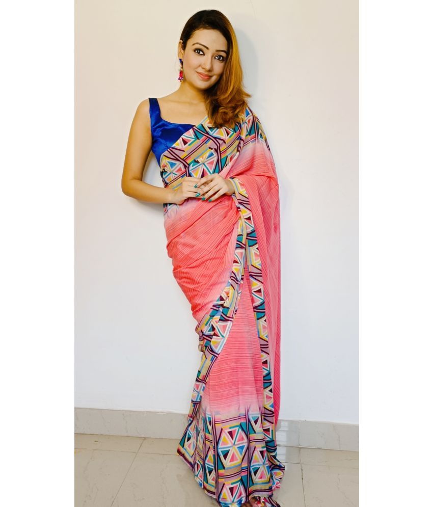     			ANAND SAREES Georgette Printed Saree With Blouse Piece - Pink ( Pack of 1 )