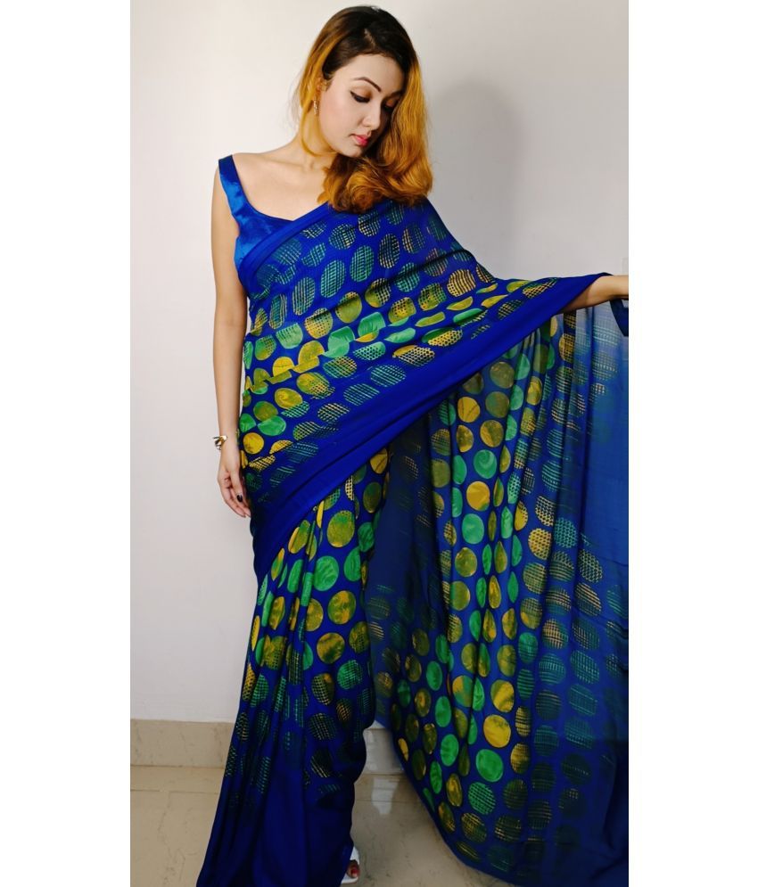     			ANAND SAREES Georgette Printed Saree With Blouse Piece - Blue ( Pack of 1 )