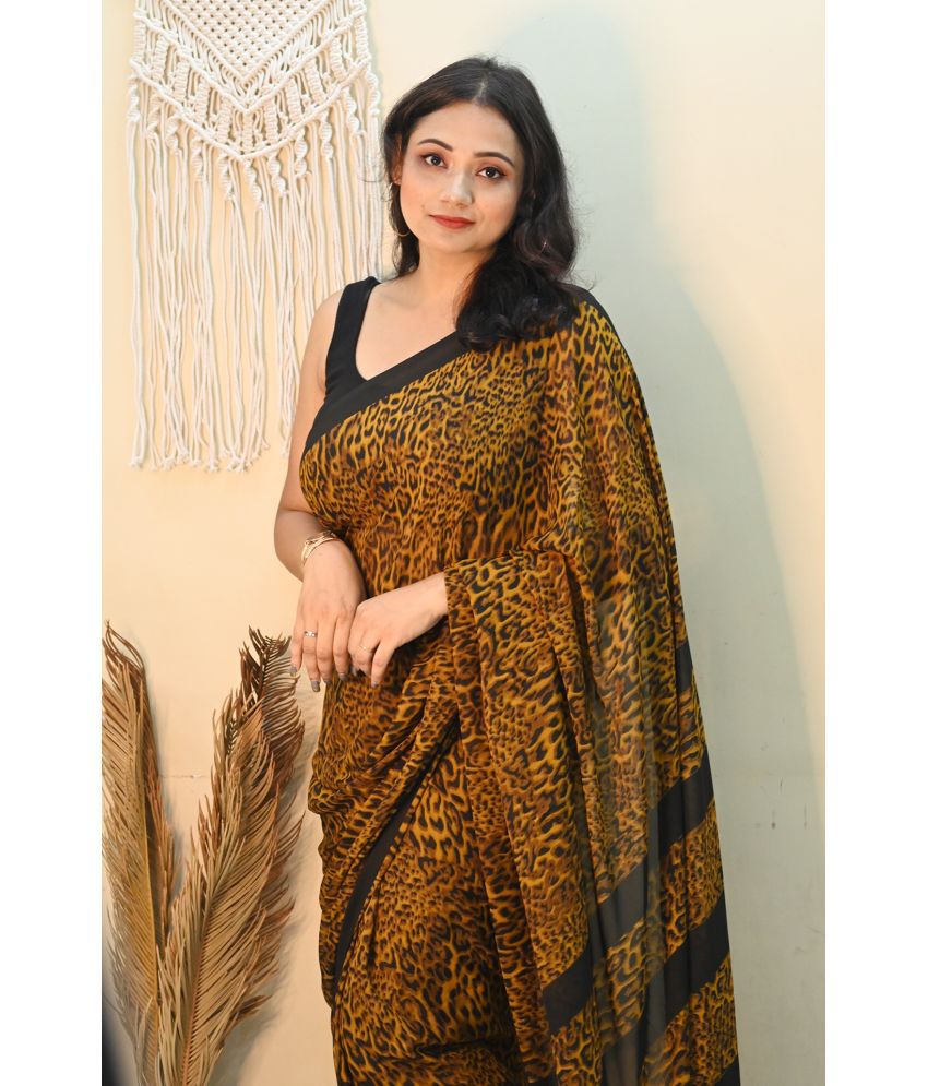     			ANAND SAREES Georgette Printed Saree With Blouse Piece - Mustard ( Pack of 1 )