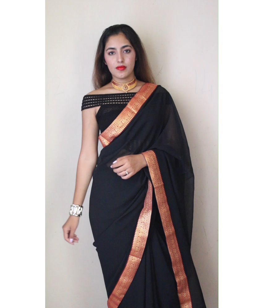     			ANAND SAREES Georgette Solid Saree With Blouse Piece - Black ( Pack of 1 )