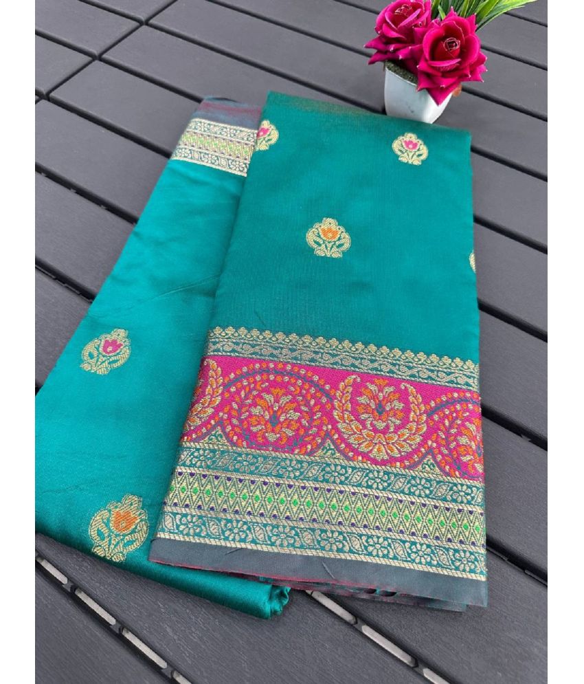     			Aika Banarasi Silk Embellished Saree With Blouse Piece - Rama ( Pack of 1 )