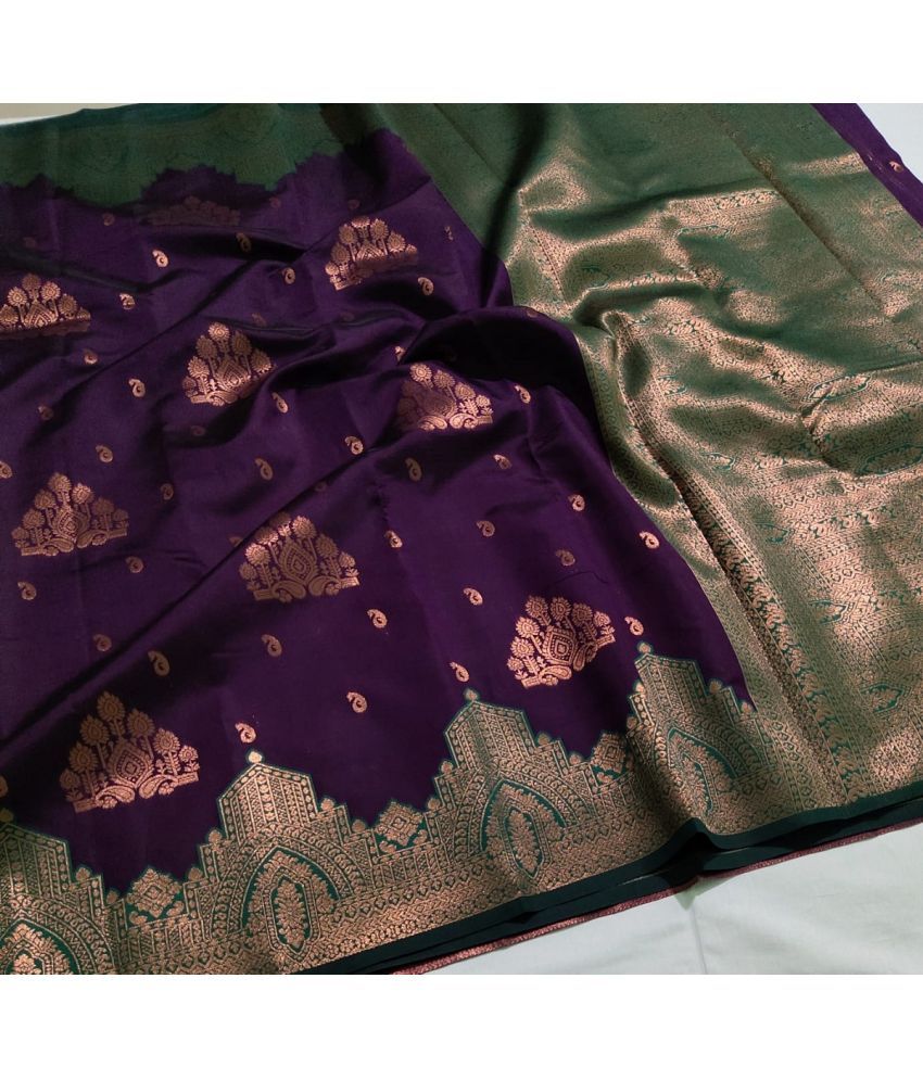     			Aika Banarasi Silk Embellished Saree With Blouse Piece - Purple ( Pack of 1 )