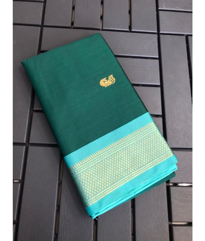     			Aika Cotton Silk Embellished Saree With Blouse Piece - Green ( Pack of 1 )