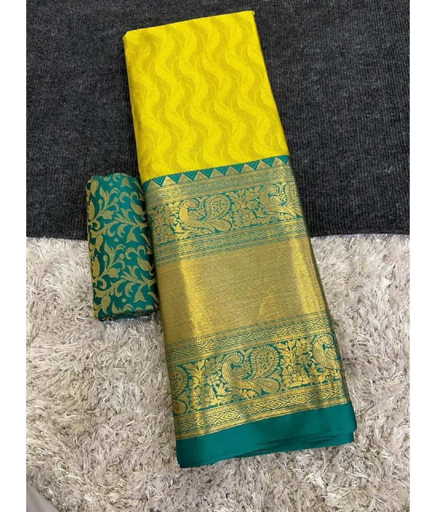     			Aika Cotton Silk Embellished Saree With Blouse Piece - Green ( Pack of 1 )