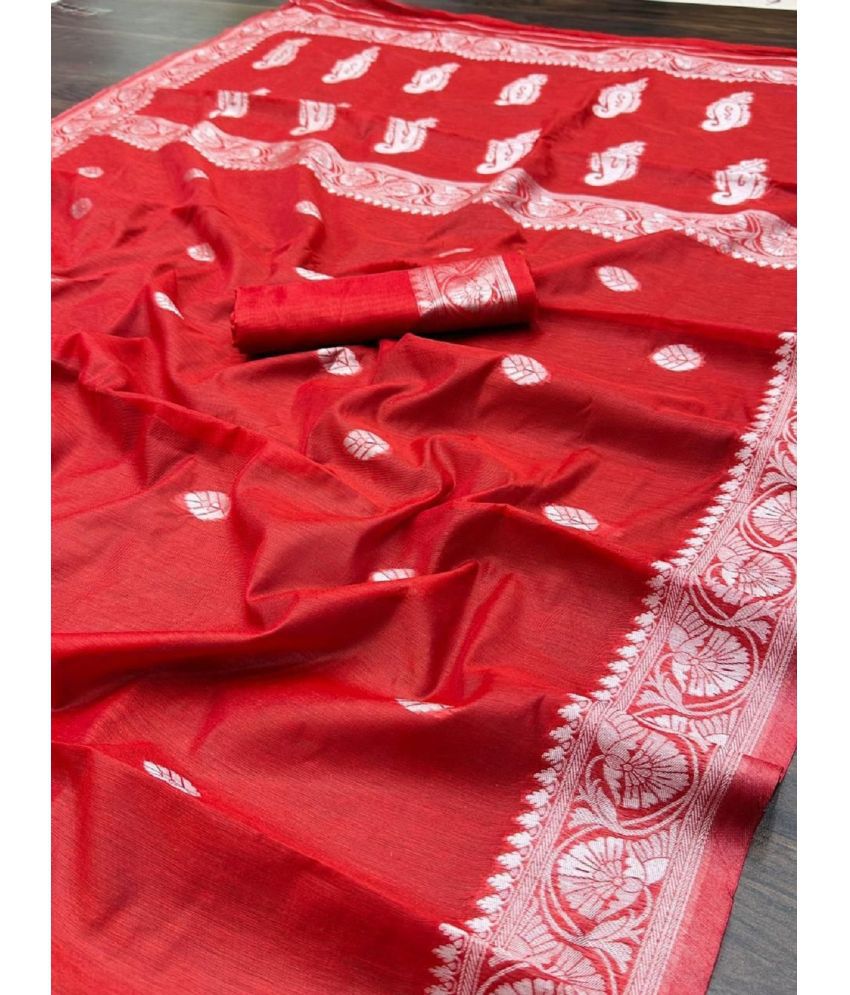     			Aika Jacquard Embellished Saree With Blouse Piece - Red ( Pack of 1 )