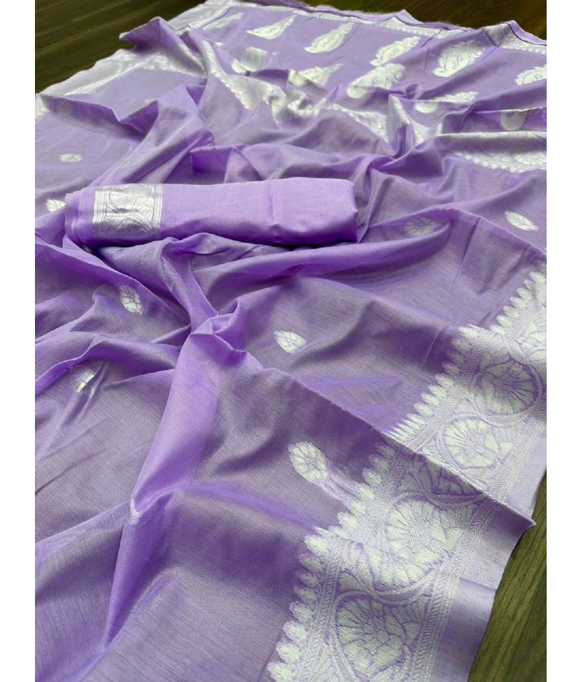     			Aika Jacquard Embellished Saree With Blouse Piece - Lavender ( Pack of 1 )