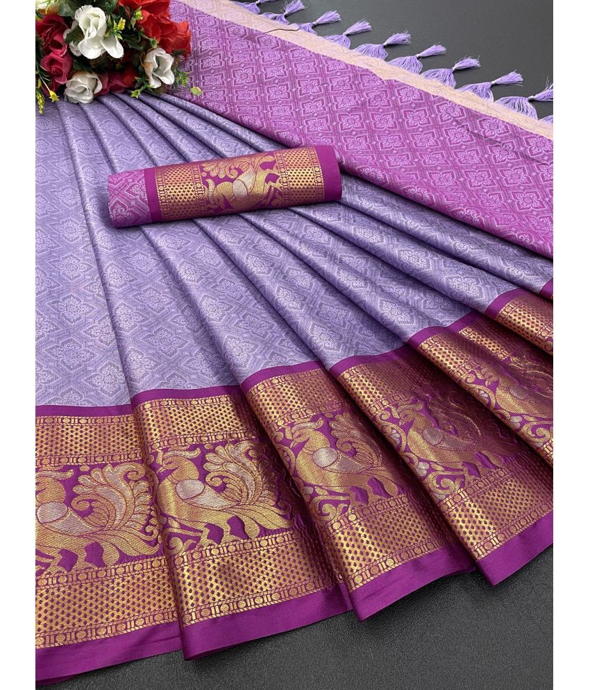     			Aika Jacquard Embellished Saree With Blouse Piece - Lavender ( Pack of 1 )