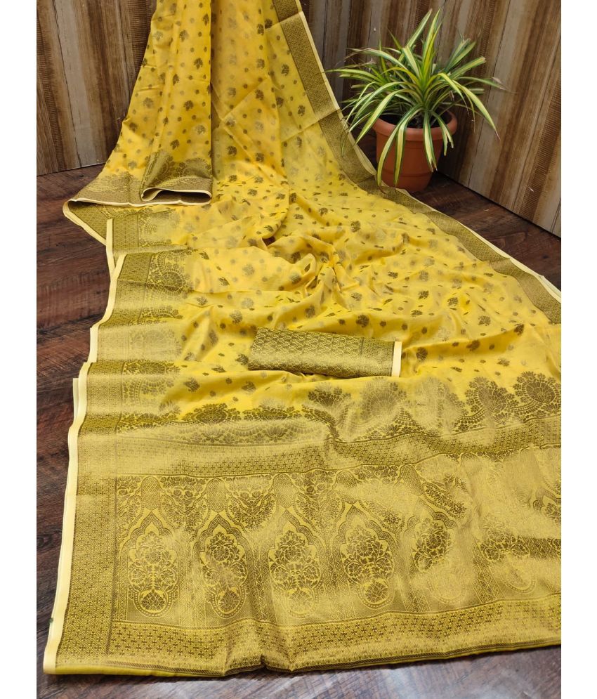     			Aika Silk Blend Embellished Saree With Blouse Piece - Yellow ( Pack of 1 )