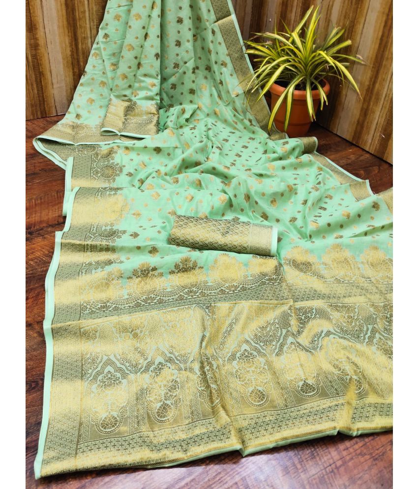     			Aika Silk Blend Embellished Saree With Blouse Piece - Light Green ( Pack of 1 )