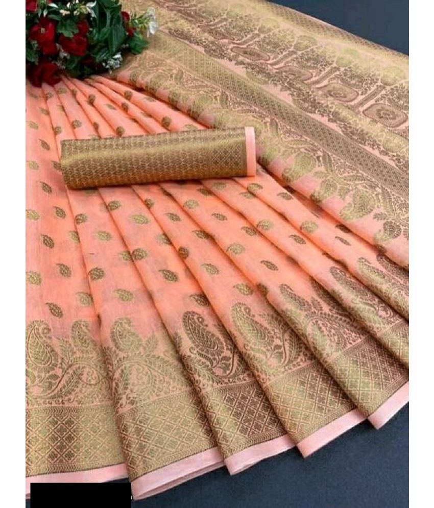     			Aika Silk Blend Embellished Saree With Blouse Piece - Peach ( Pack of 1 )