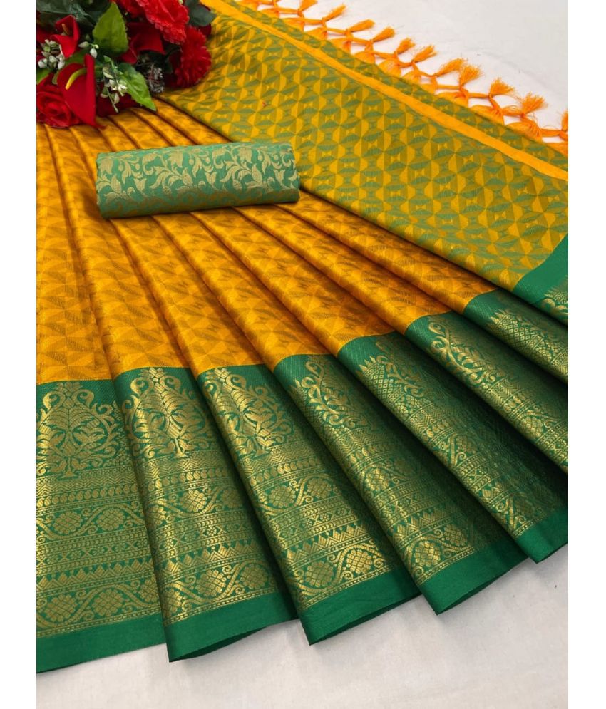     			Aika Silk Blend Embellished Saree With Blouse Piece - Mustard ( Pack of 1 )