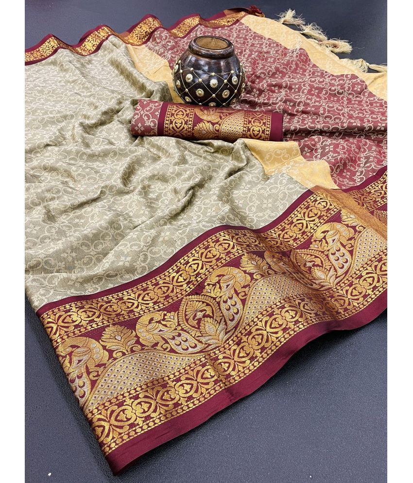     			Aika Silk Embellished Saree With Blouse Piece - Brown ( Pack of 1 )
