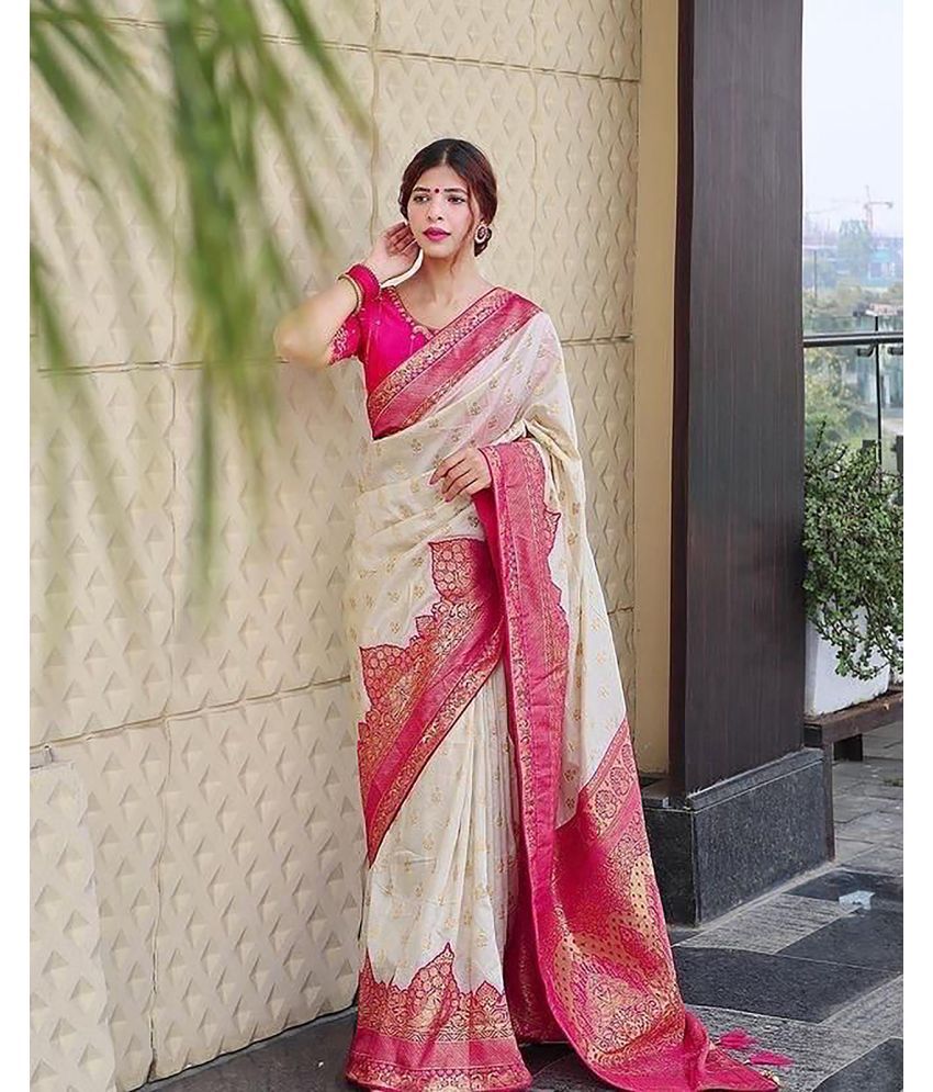     			Anajaneya Sarees Banarasi Silk Woven Saree With Blouse Piece - Beige ( Pack of 1 )
