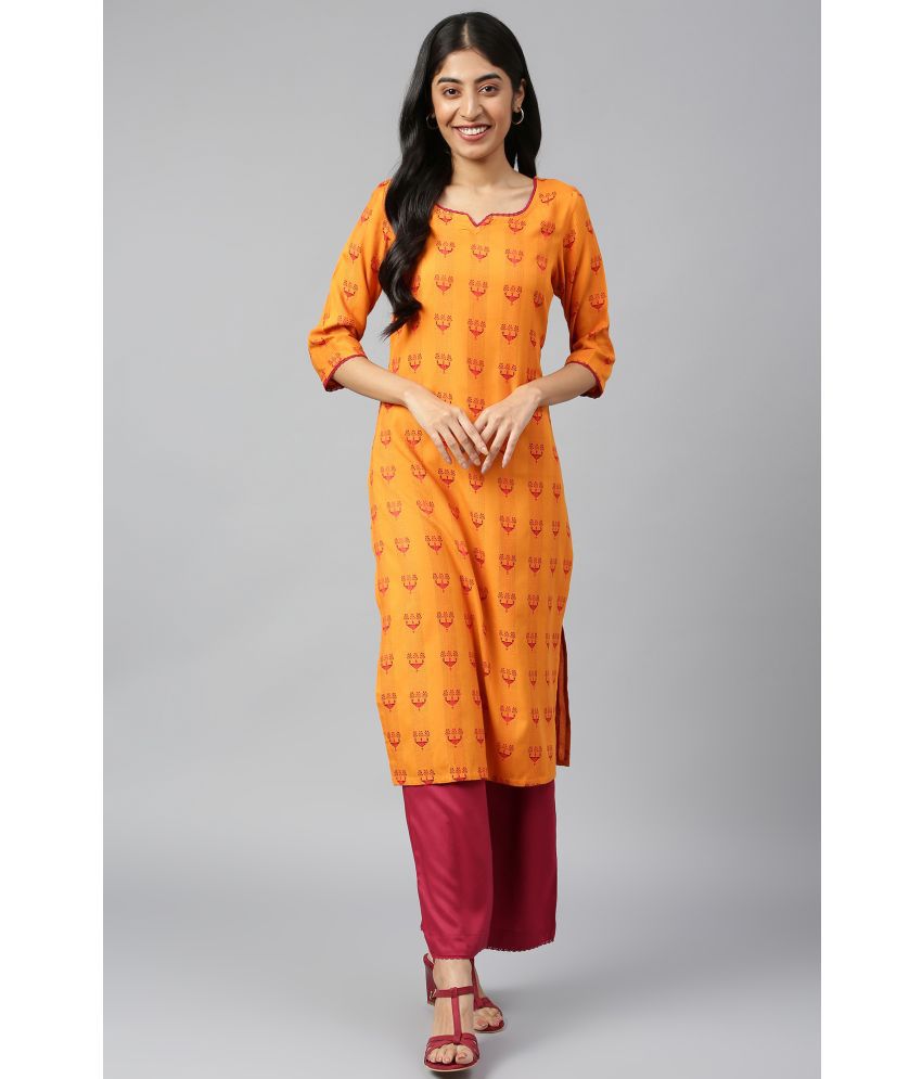     			Aurelia Viscose Dyed Kurti With Palazzo Women's Stitched Salwar Suit - Orange ( Pack of 1 )