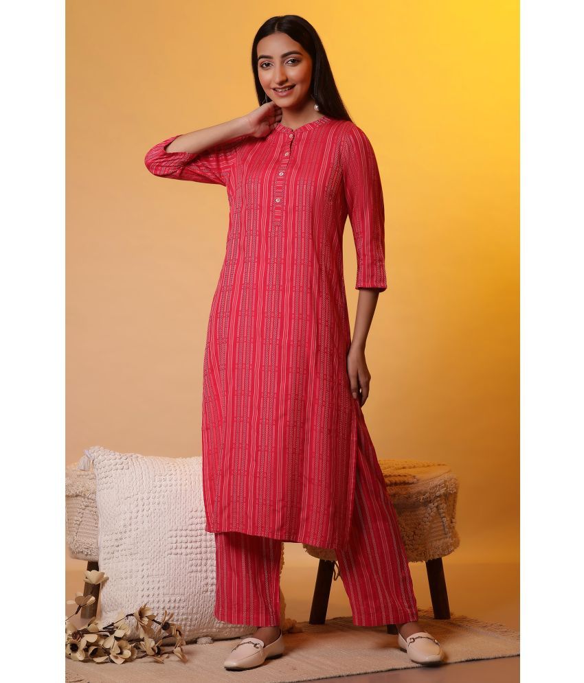     			Aurelia Viscose Dyed Kurti With Pants Women's Stitched Salwar Suit - Pink ( Pack of 1 )