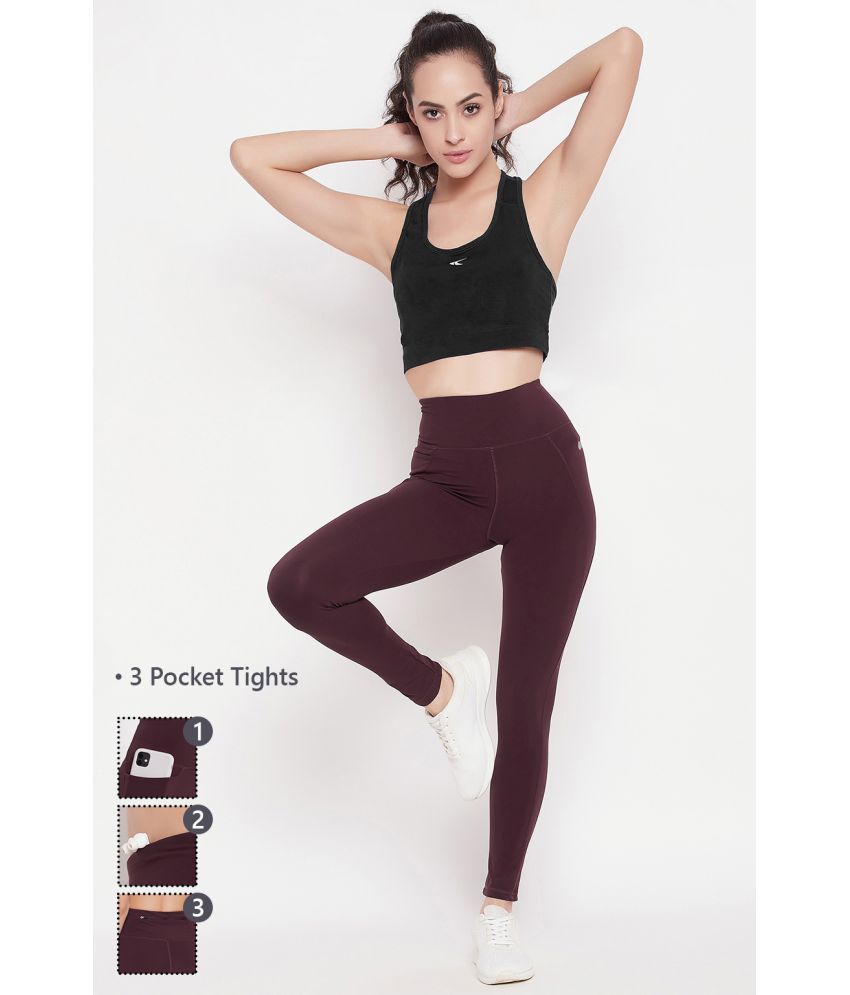     			Clovia Maroon Polyester Solid Tights - Single