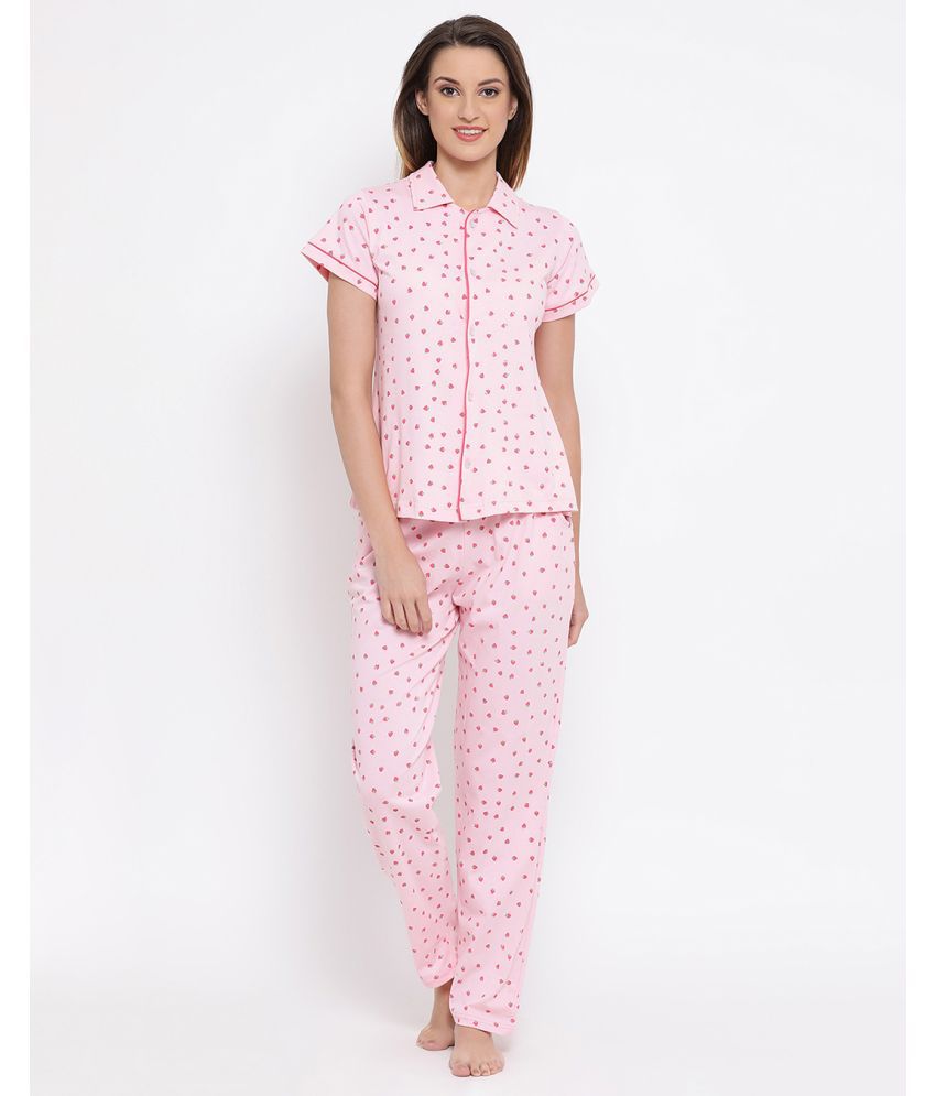     			Clovia Pink Cotton Women's Nightwear Nightsuit Sets ( Pack of 1 )