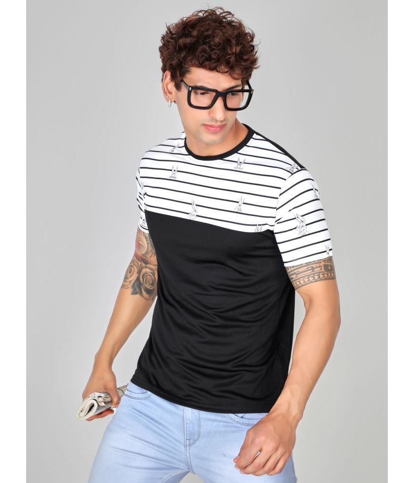     			Crastic Polyester Regular Fit Striped Half Sleeves Men's T-Shirt - Black ( Pack of 1 )