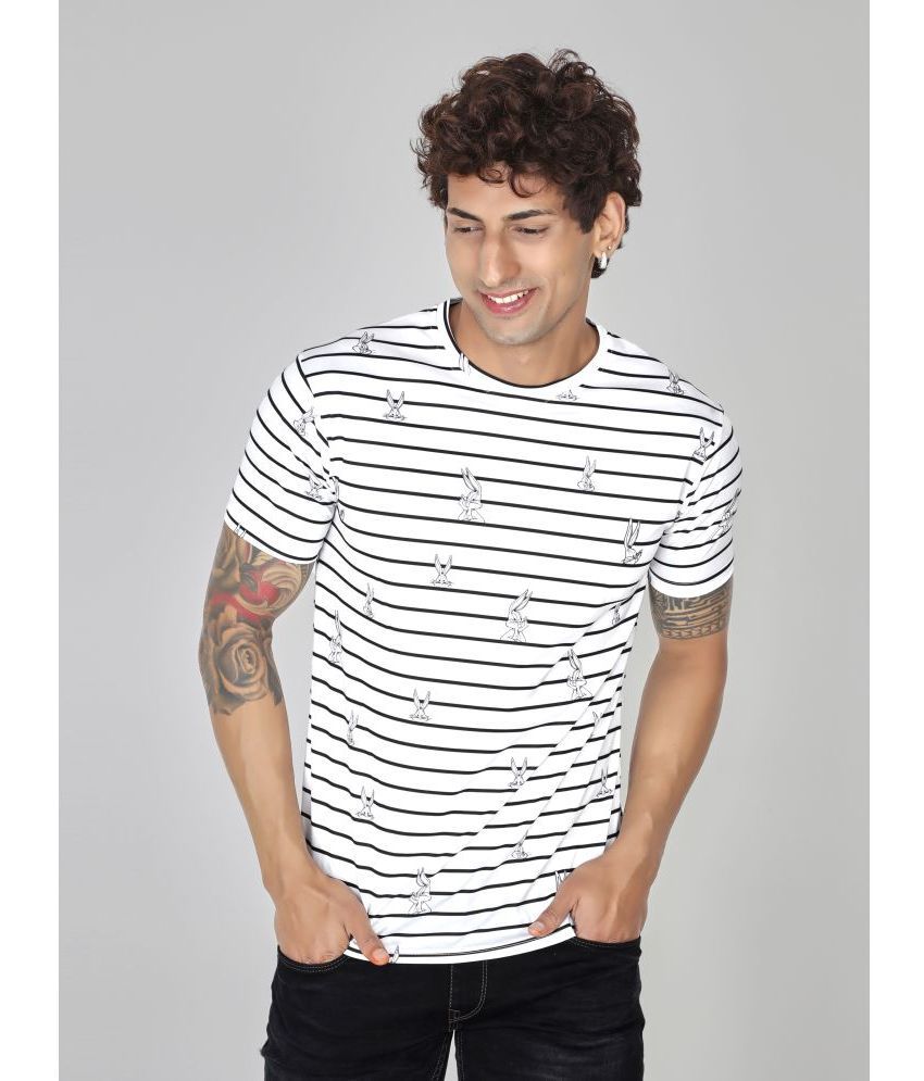     			Crastic Polyester Regular Fit Striped Half Sleeves Men's T-Shirt - White ( Pack of 1 )