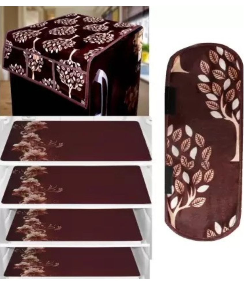     			Crosmo Polyester Floral Printed Fridge Mat & Cover ( 64 18 ) Pack of 6 - Brown