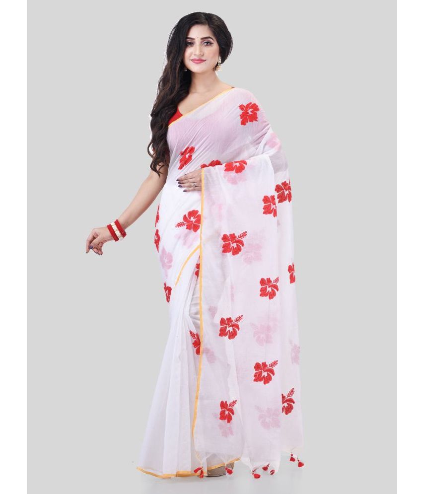     			Desh Bidesh Cotton Printed Saree With Blouse Piece - White ( Pack of 1 )