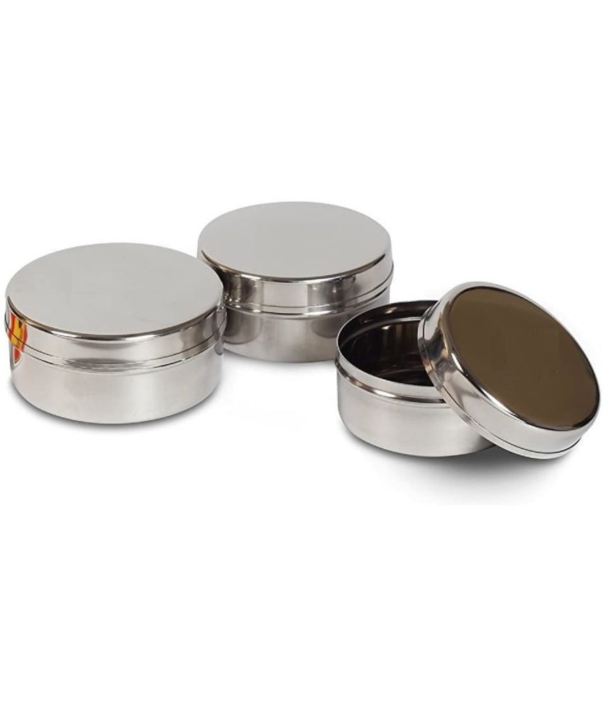     			Dynore Multi size dabbi Steel Silver Pickle Container ( Set of 3 )