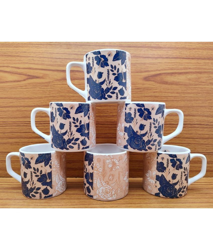     			Laghima jadon Blue Rose Golden Printed Ceramic Tea Cup 200 ml ( Pack of 6 )