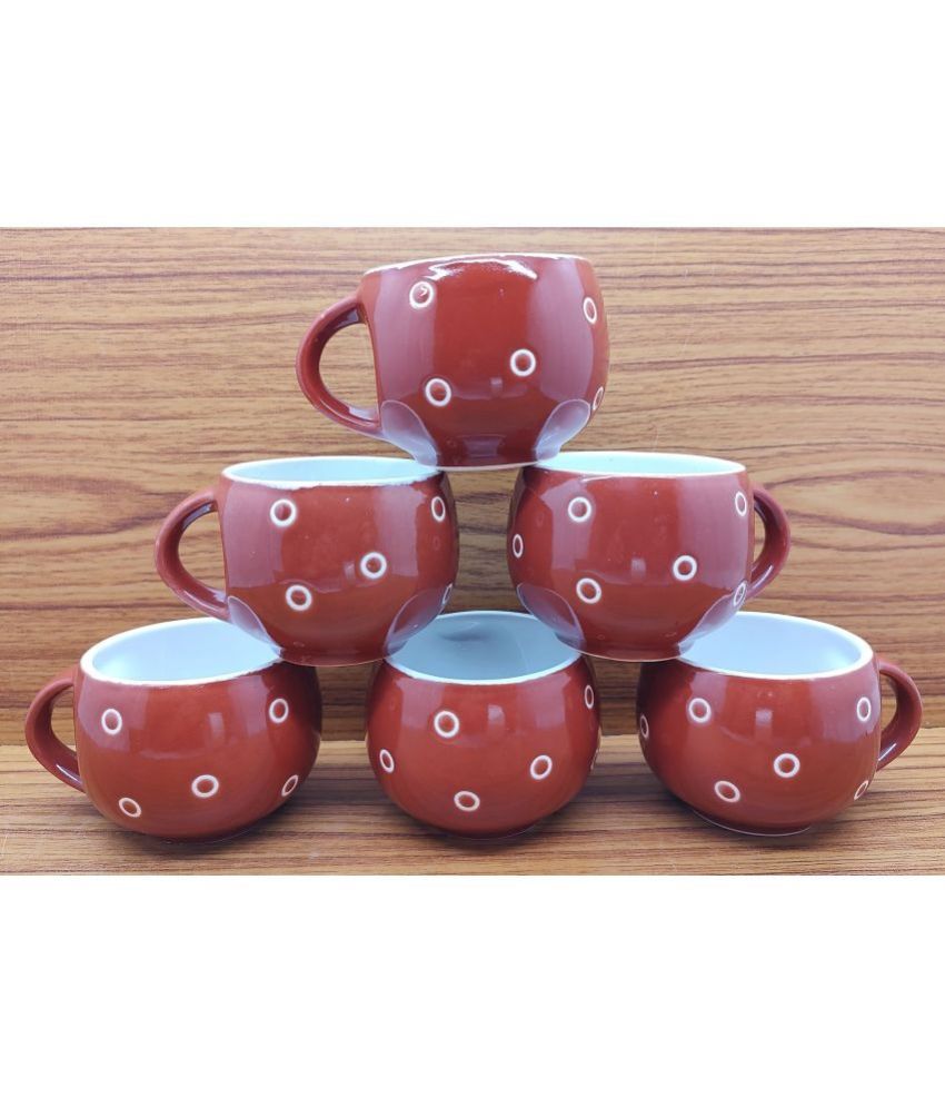     			Laghima jadon Round Shape Dot Polka Dots Ceramic Tea Cup 130 ml ( Pack of 6 )