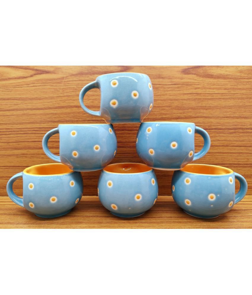     			Laghima jadon Round Shape Dot Polka Dots Ceramic Tea Cup 120 ml ( Pack of 6 )