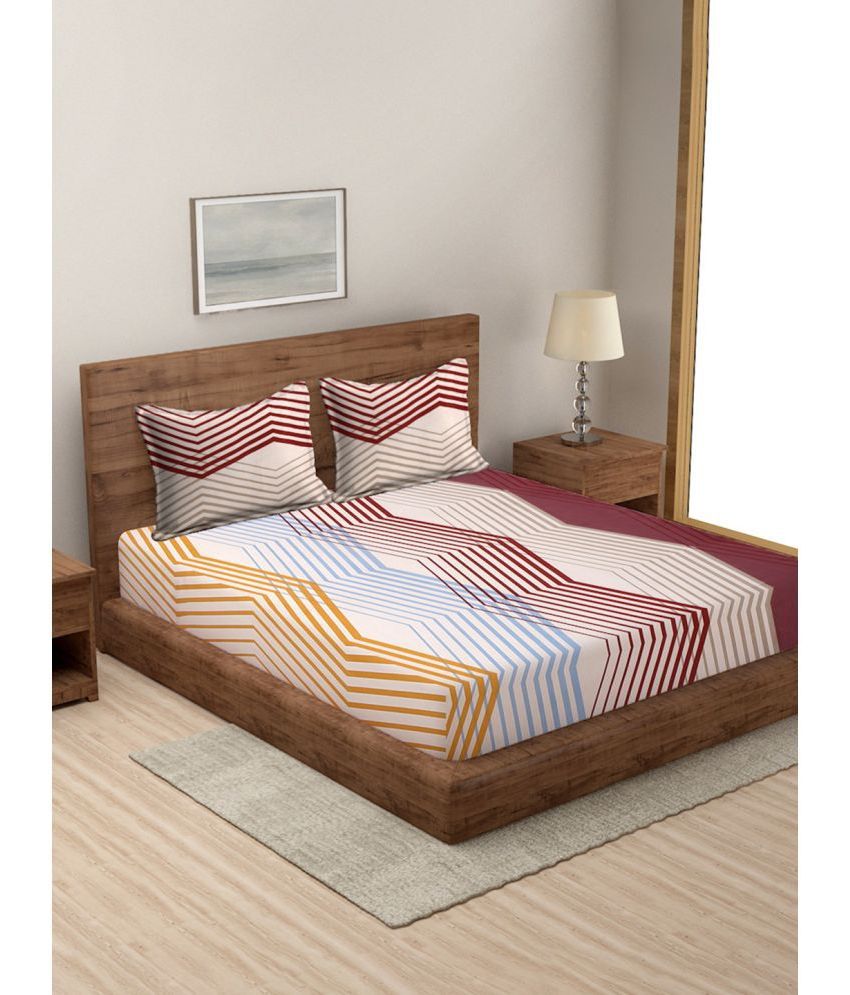     			Modefe Microfiber Abstract 1 Double Queen Size Bedsheet with 2 Pillow Covers - Multicolor