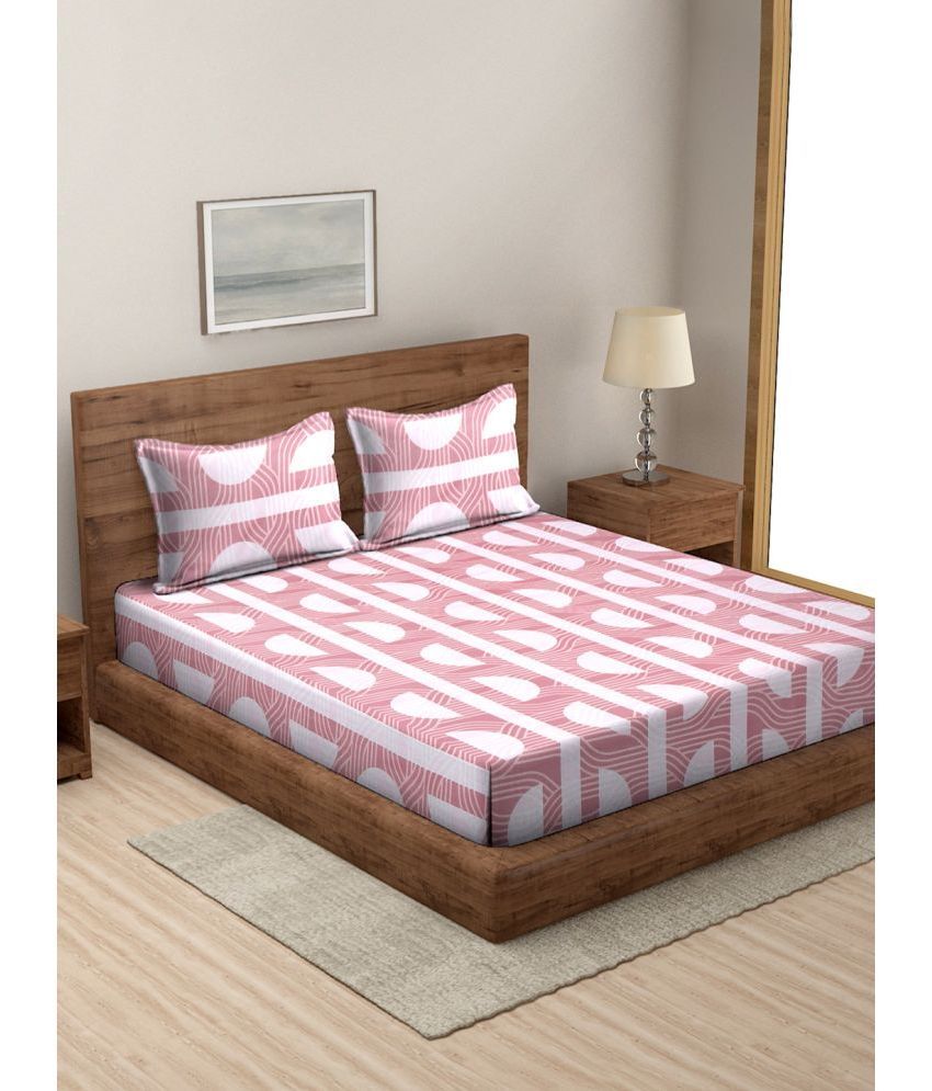     			Modefe Microfiber Abstract 1 Double Queen Size Bedsheet with 2 Pillow Covers - Peach