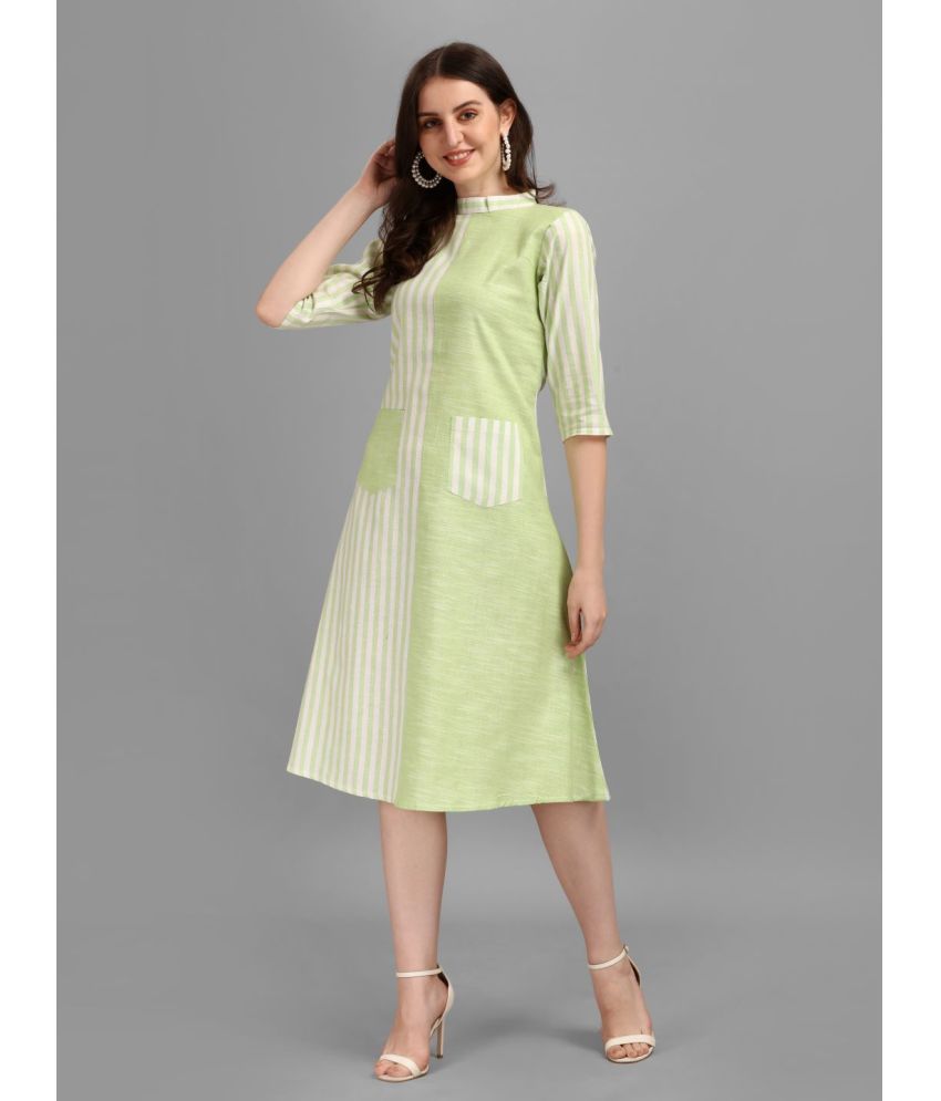     			gufrina Cotton Blend Striped Midi Women's Fit & Flare Dress - Green ( Pack of 1 )