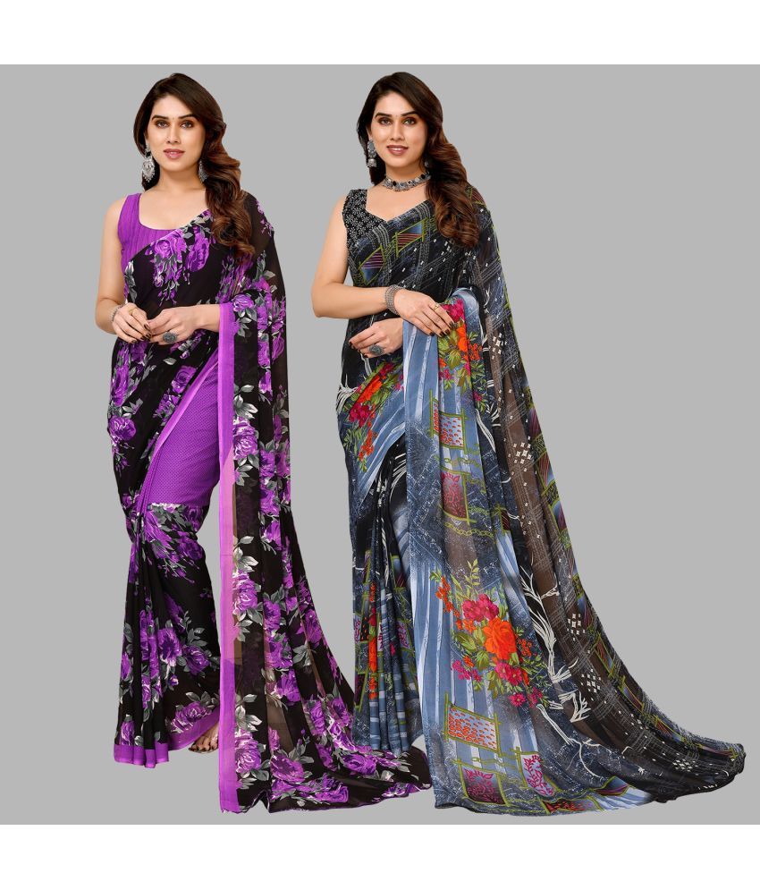     			ANAND SAREES Georgette Printed Saree With Blouse Piece - Multicolor ( Pack of 2 )