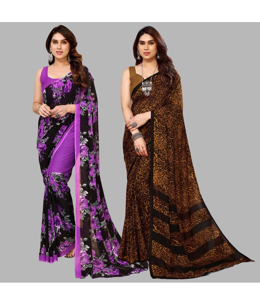     			ANAND SAREES Georgette Printed Saree With Blouse Piece - Multicolor ( Pack of 2 )