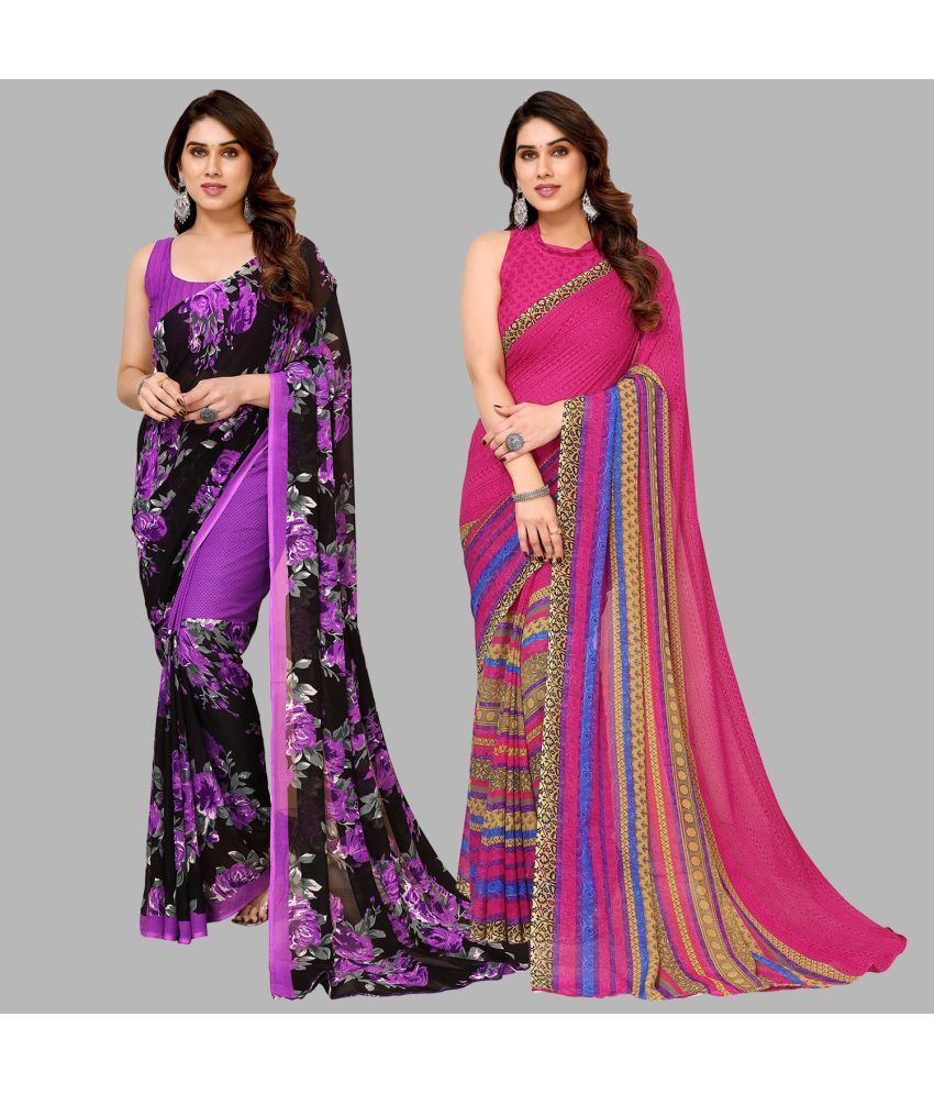     			ANAND SAREES Georgette Printed Saree With Blouse Piece - Multicolor ( Pack of 2 )