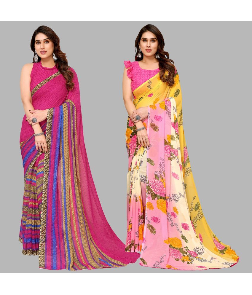     			ANAND SAREES Georgette Printed Saree With Blouse Piece - Multicolor ( Pack of 2 )