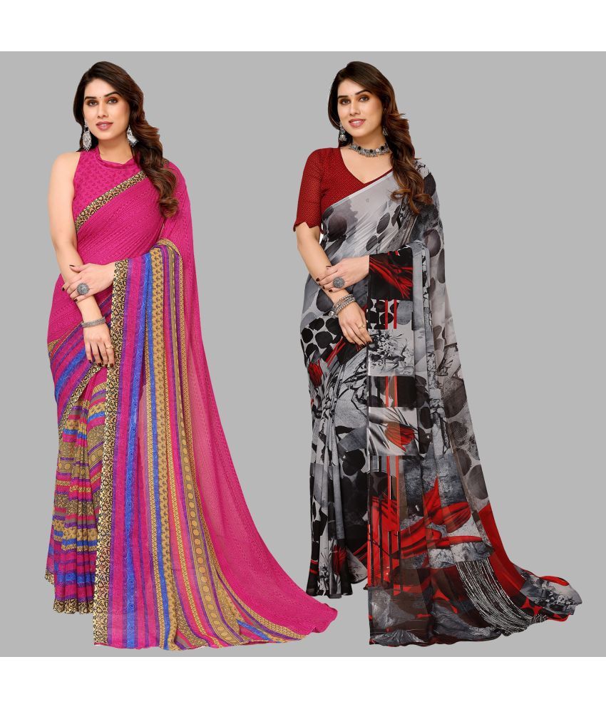     			ANAND SAREES Georgette Printed Saree With Blouse Piece - Multicolor ( Pack of 2 )