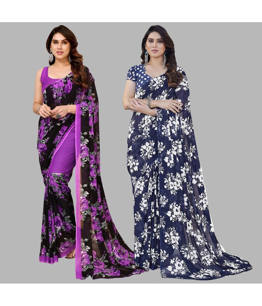     			ANAND SAREES Georgette Printed Saree With Blouse Piece - Multicolor ( Pack of 2 )