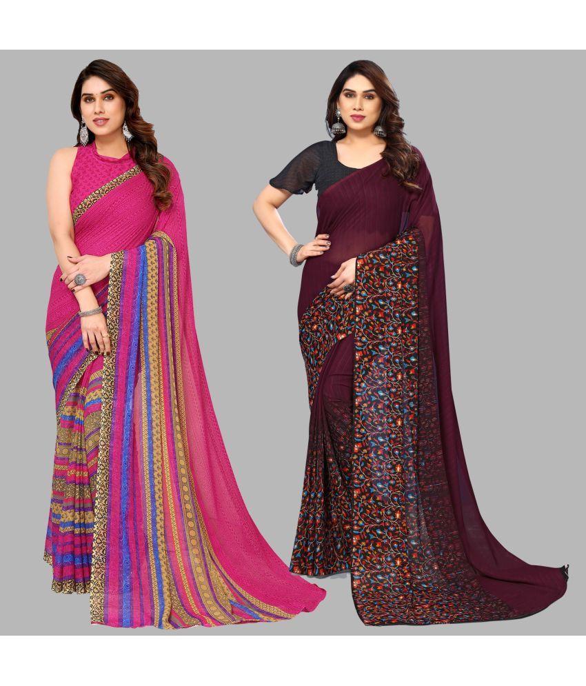     			ANAND SAREES Georgette Printed Saree With Blouse Piece - Multicolor ( Pack of 2 )