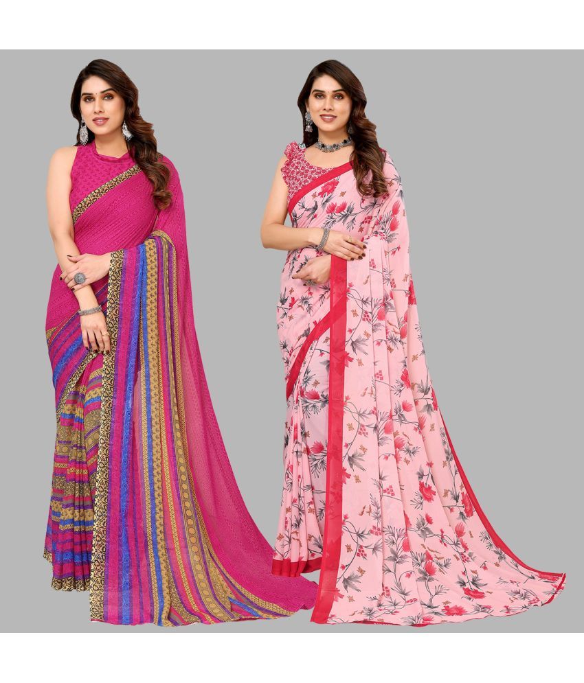     			ANAND SAREES Georgette Printed Saree With Blouse Piece - Multicolor ( Pack of 2 )