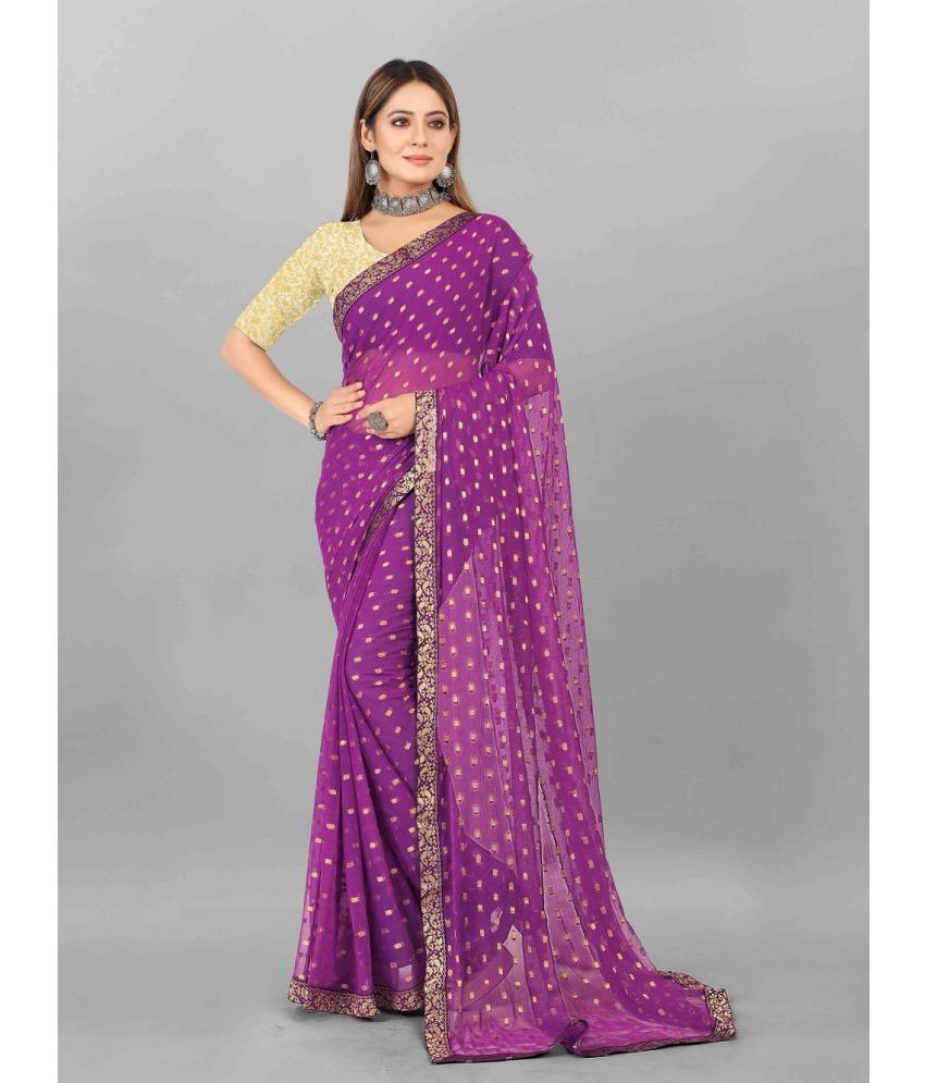     			Aardiva Chiffon Printed Saree With Blouse Piece - Purple ( Pack of 1 )