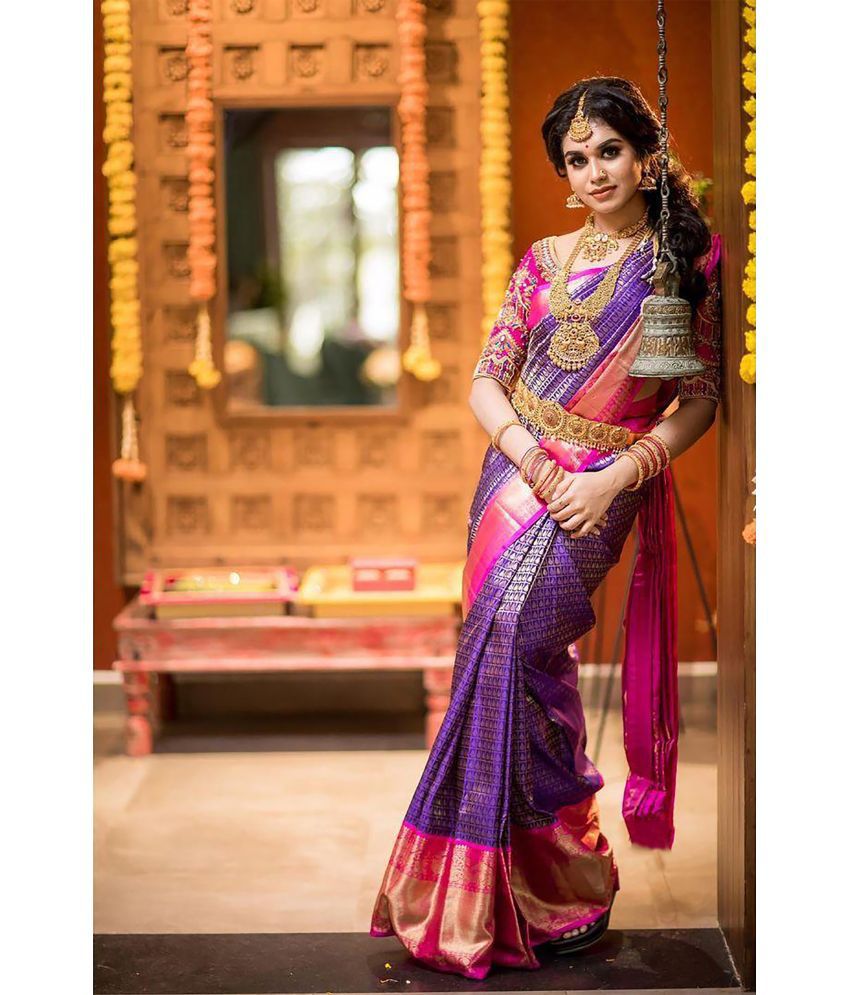     			Anjanaya  sarees Banarasi Silk Woven Saree With Blouse Piece - Blue ( Pack of 1 )