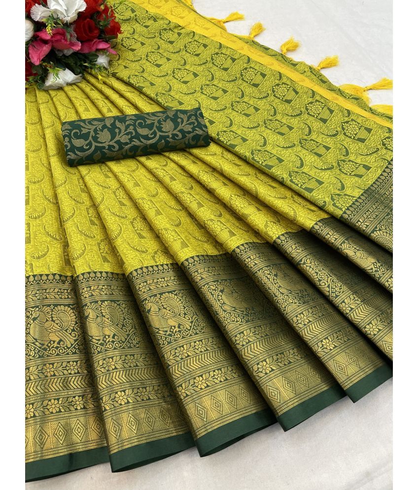     			Apnisha Art Silk Embellished Saree With Blouse Piece - Lime Green1 ( Pack of 1 )